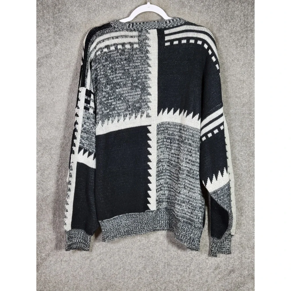 Vintage Marquis Sweater Mens Size 2X Black White Acrylic Drop Shoulder Crew Neck